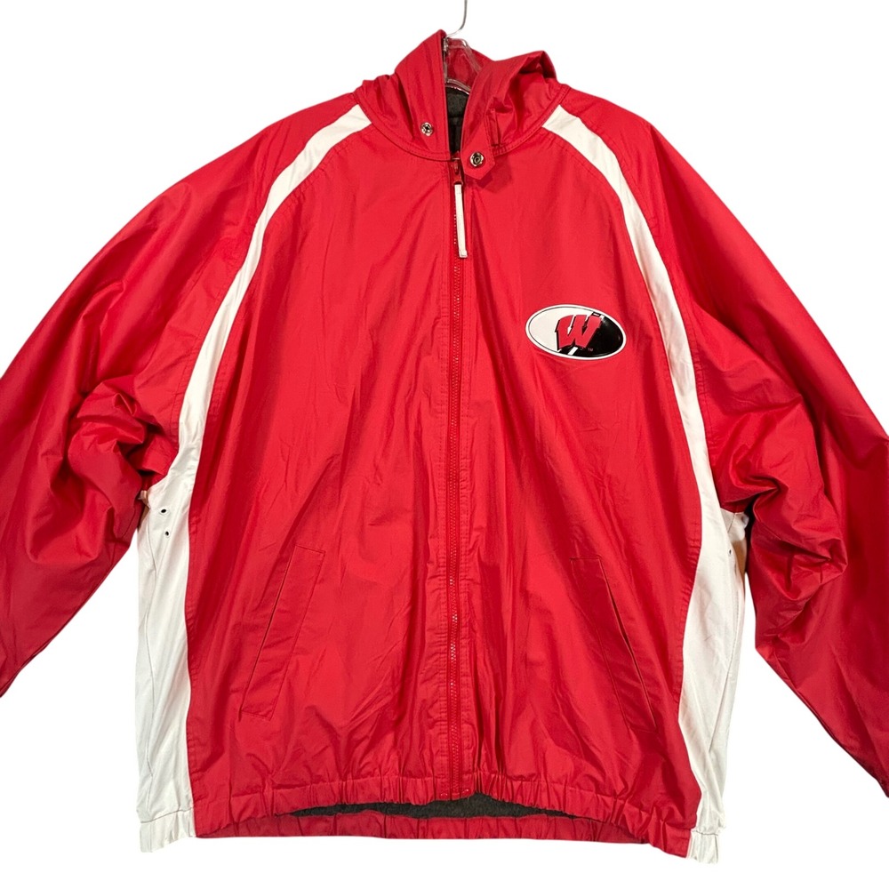 Wisconsin Badgers Windbreaker Jacket Mens‎ XXL Red White Full Zip NCAA College